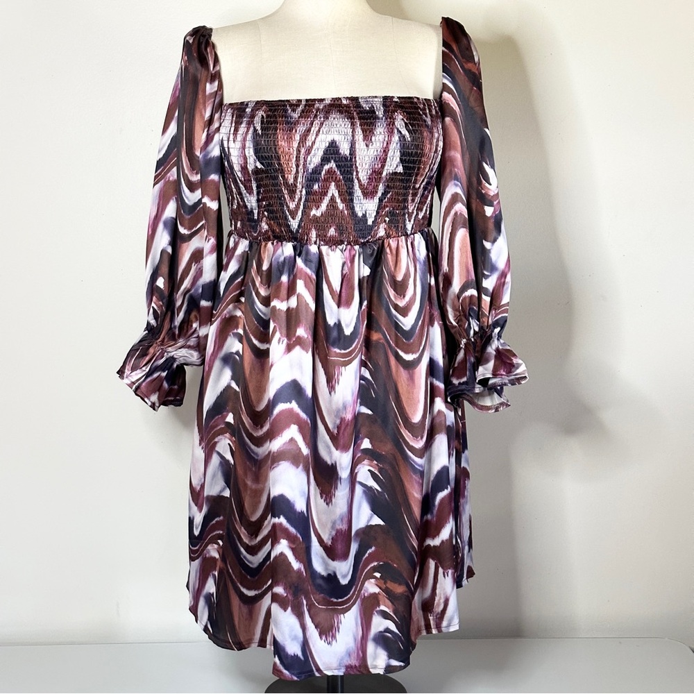 Pretty Little Thing Maternity Shirred Bardot Chocolate Mini Dress 10